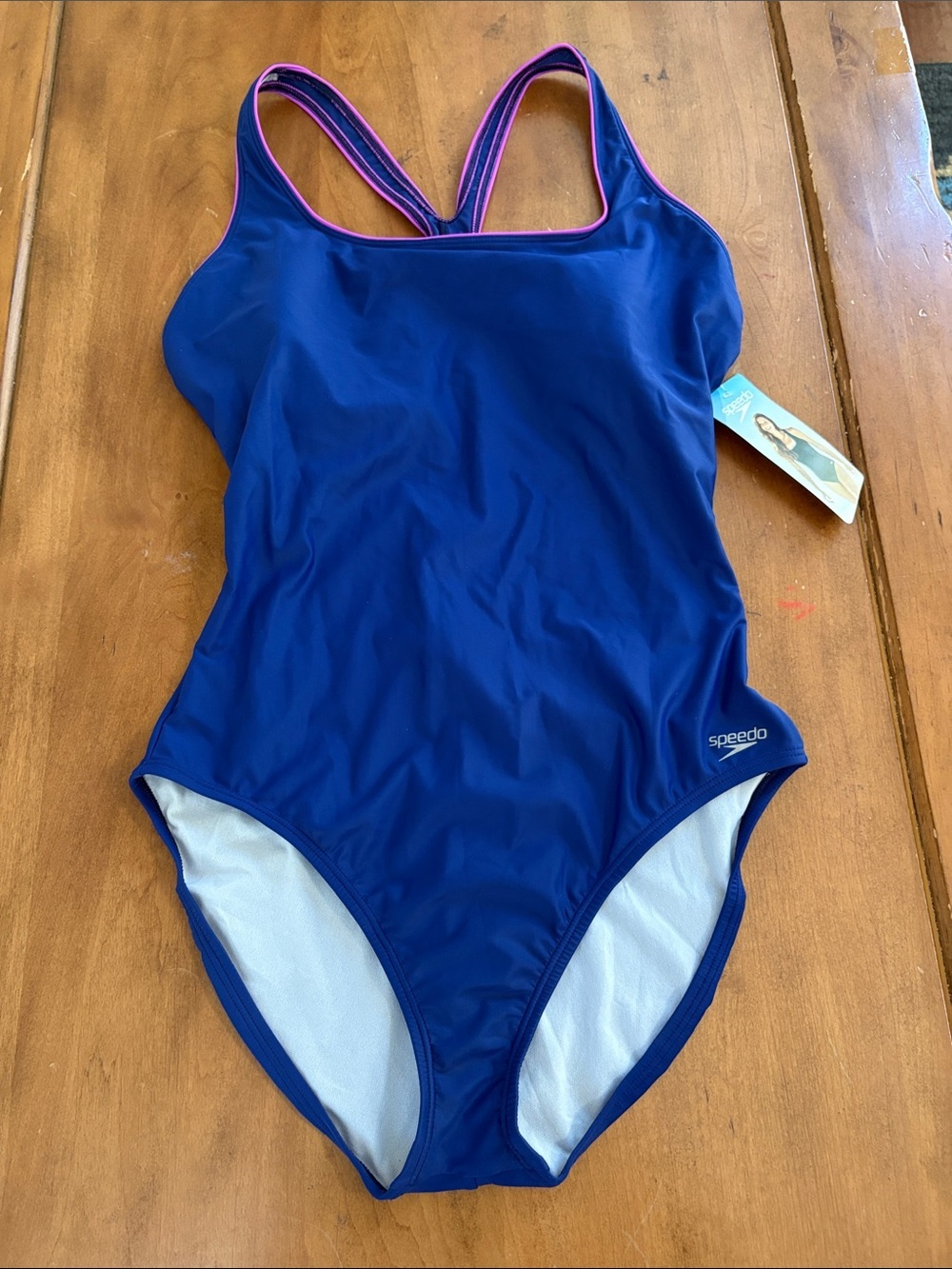 Speedo NWT Blue One-Piece Swimsuit with Pink Trim Size 18